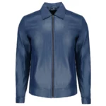 Wick Blue Leather Harrington Jacket