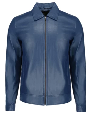 Wick Blue Leather Harrington Jacket