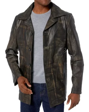 Winchester Distressed Vintage Brown Leather Car Coat