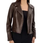 Zoey Choco Brown Leather Biker Jacket