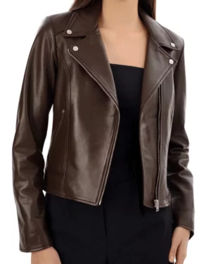 Zoey Choco Brown Leather Biker Jacket