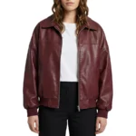 Aimee Burgundy Leather Bomber Jacket