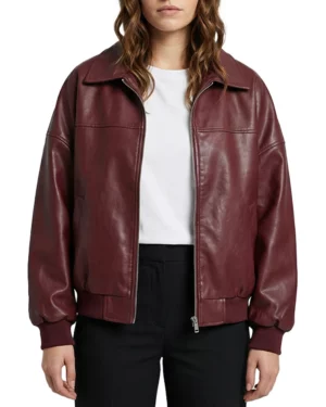 Aimee Burgundy Leather Bomber Jacket