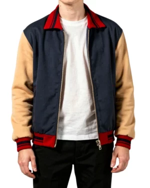 Byres Blue & Tan Wool Varsity Bomber Jacket