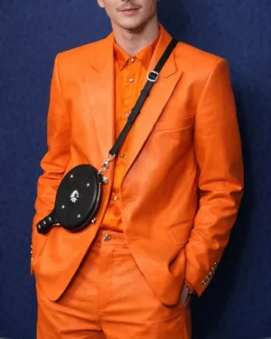 Chalamet Orange Leather 2 Piece Suit