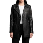 Dakota Double Breasted Black Leather Car Coat