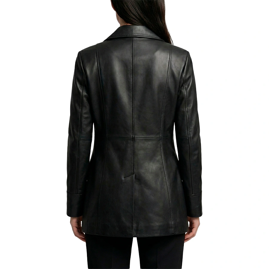 Dakota Double Breasted Black Leather Car Coat - Image 10