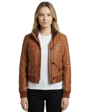 Blake Utility Tan Leather Bomber Jacket