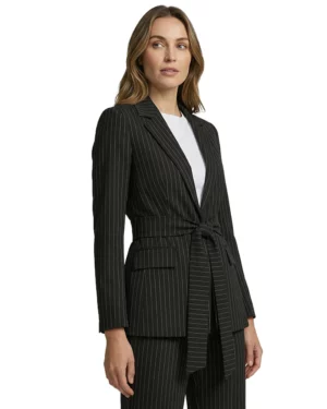 Donna Tie-Front Black Pinstripe Two Piece Suit