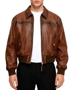 Jordan Vintage Brown Leather Bomber Jacket