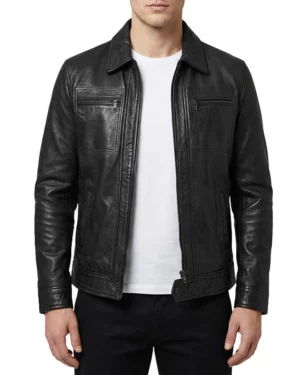 Steve Black Leather Cafe Racer Jacket