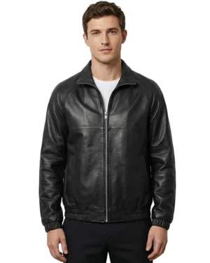 Timothee Black Leather Bomber Jacket