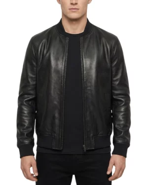 Chris Black Leather Bomber Jacket