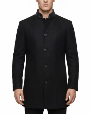 Chris Mandarin Collar Black Wool Jacket