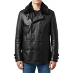 Leon Double Breasted Black Leather Jacket