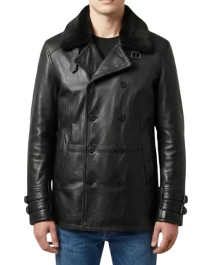 Leon Double Breasted Black Leather Jacket
