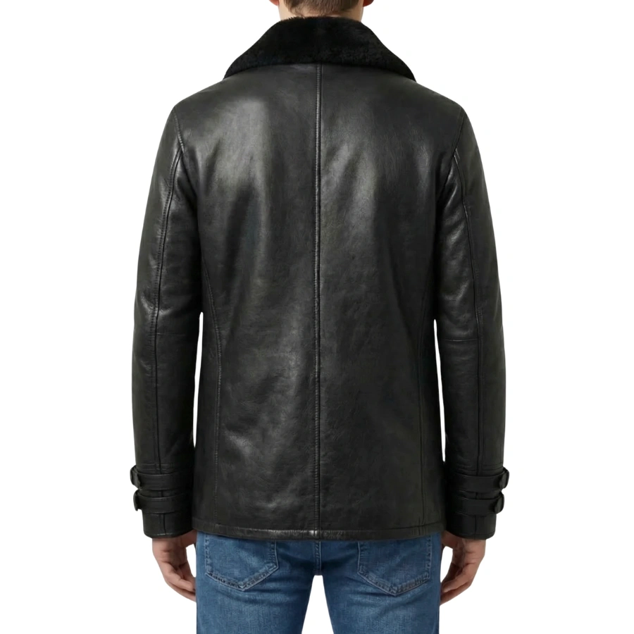 Leon Double Breasted Black Leather Jacket - Image 10